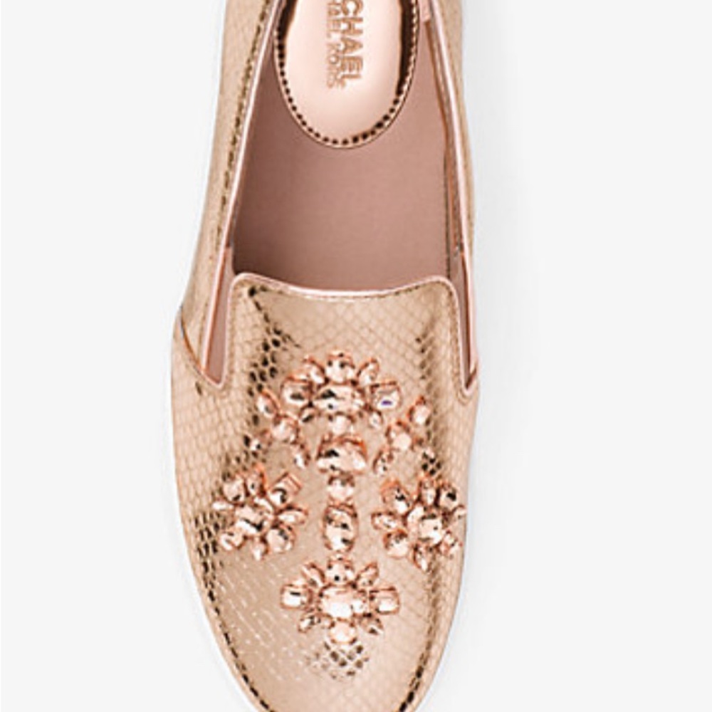 MICHAEL MICHAEL KORS
Keaton Embellished Metallic Leather Slip-On Sneaker New sz9